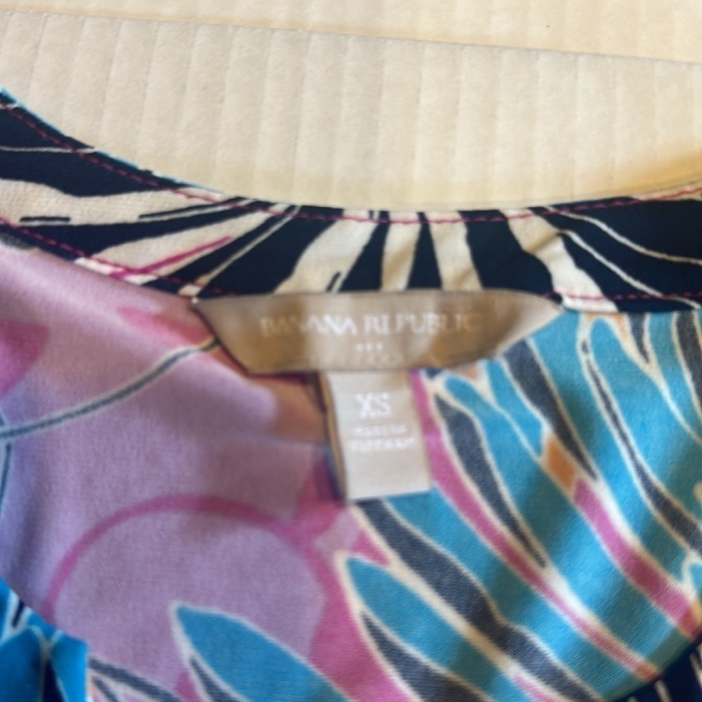 Banana Republic floral tropical colorful Vneck mini dress shirt elbow sleeves - Picture 6 of 8